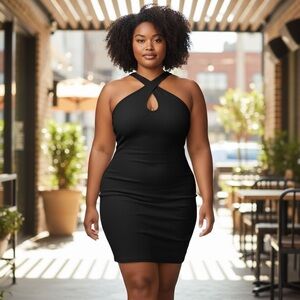 H&M Divided Halter Keyhole Mini Dress Black Size XL NWT Ribbed Bodycon